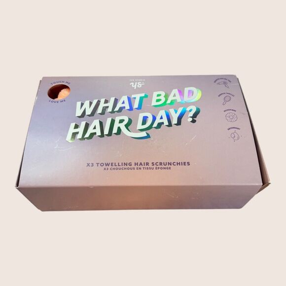 🧖‍♀️ ANTHRO YES STUDIO WHAT BAD HAIR DAY TERRY CLOTH TOWELING SCRUNCHIES x3 NWT - Picture 2 of 5